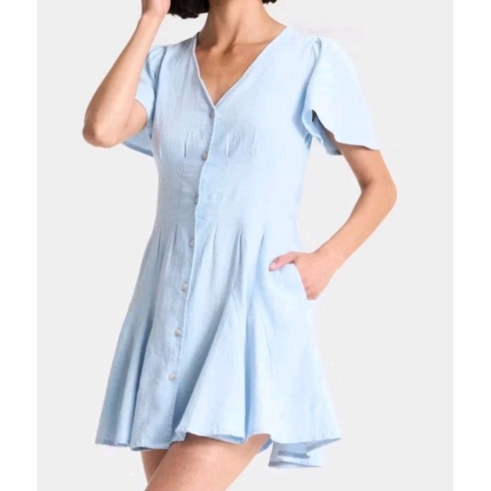 Universal Thread sz 2X A-line Linen Sleeve Mini Dress Light Blue V-neck